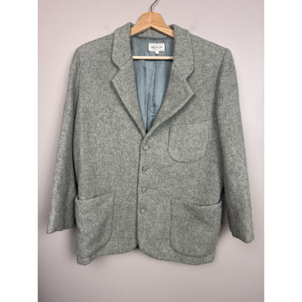 Vintage Moon‎ Young Hee Gray Wool Blend Blazer Elbow Patches Academic Jacket 80s